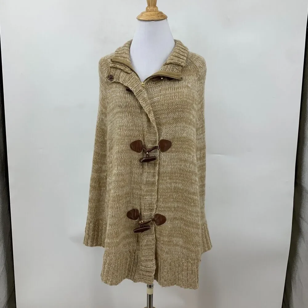 Guess Knit Acrylic Poncho Sweater Womens XS/S Toggle Buttons Zip Up Shawl Collar